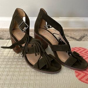 Sole Society Olive Green Suède Fringe Heels